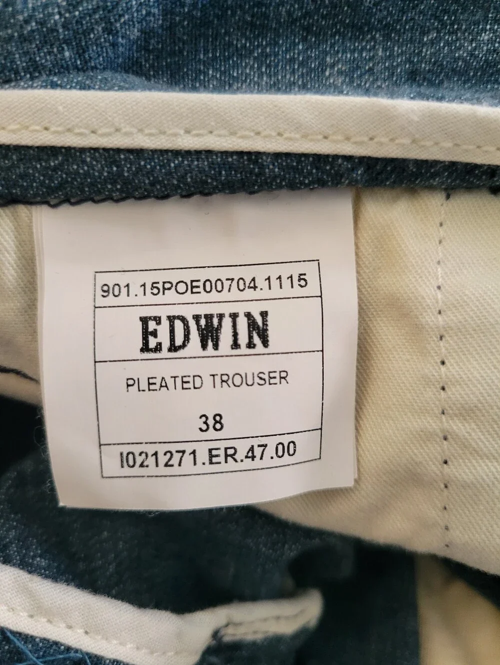 NEW Edwin Japanese Twisted Chambray Pleated Trouser Denim Pant Blue 38